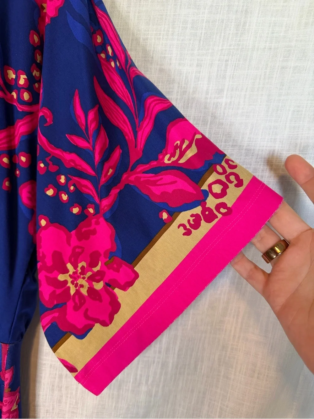 Lilly Pulitzer Blue Maxi Dress with Bright Pink Floral Print
